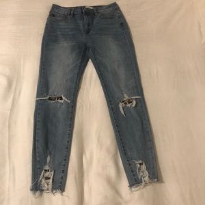 CLEARANCE KanCans High Rise Ankle Skinny Leopard Patch Ripped 9/28 Jeans